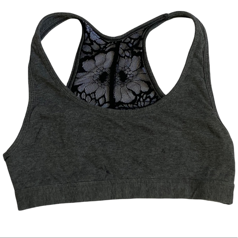 PINK Victoria’s Secret Heathered Crop Lace Racerback Size Small